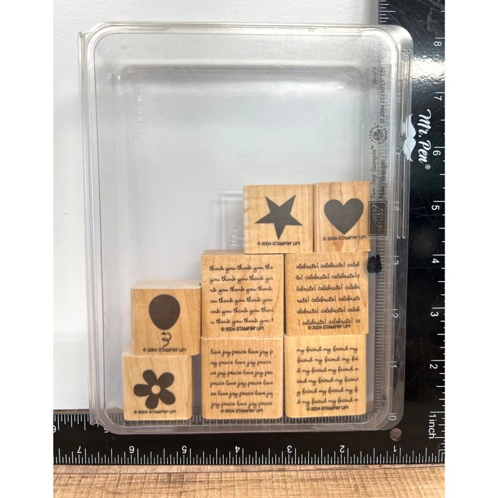 2004 STAMPIN' UP! Mini Messages Wood Mounted Rubber Stamp set of 8